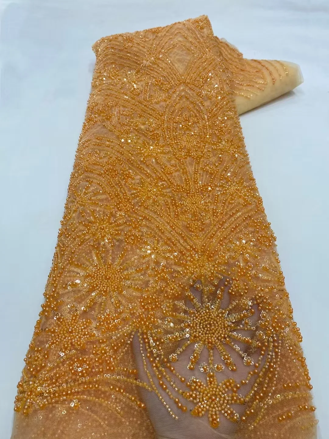 

African Sequins Beaded Lace Fabrics 2025 High Quality Sequence Embroidery French Nigerian Lace Fabric For Wedding Sewing