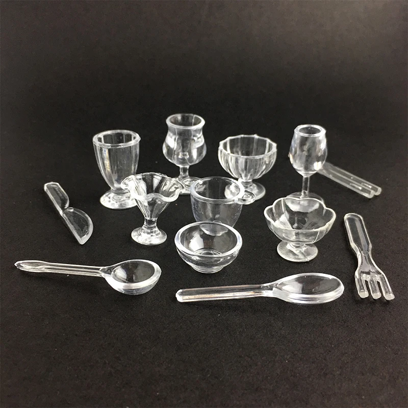 

13Pcs/Set Mini Transparent Kitchenware Toy Drink Cups Dish Plate Tableware Miniatures DIY Pretend Play Mini Plastic Cup Toy