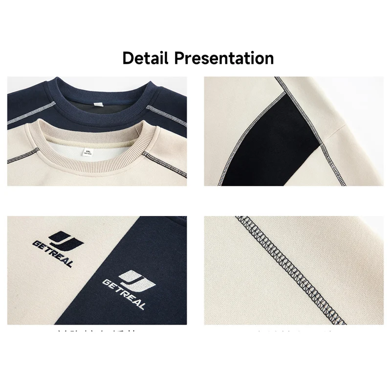 TFETTERS 2025 الخريف الشتاء موضة بلوزات فضفاضة الرجال المطرزة التباين اللون س الرقبة عالية الشارع فضفاض بلوزات رجل #6