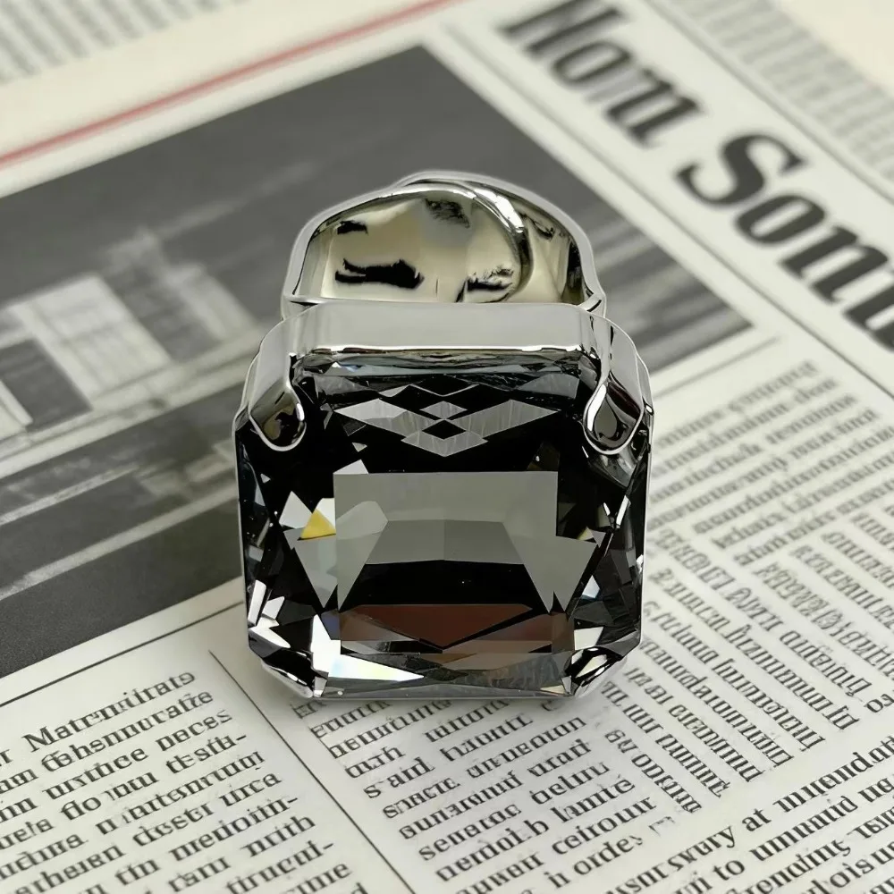 Square Shape Square Rhinestone Ring Adjustable Size Rhinestone Crystal Vintage Wedding Ring Exaggerated Giant Large Size