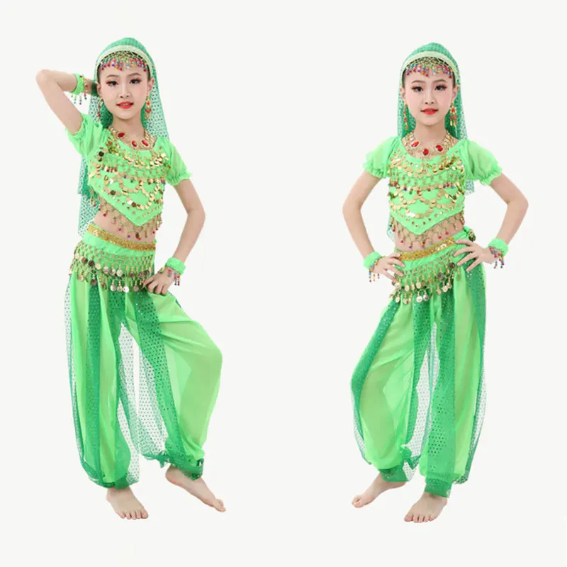 Kid Oriental Indian Bollywood Belly Dance Top Harem Pants Set Girls Arabic Halloween Cosplay Costume Children Stage Rave Outfit