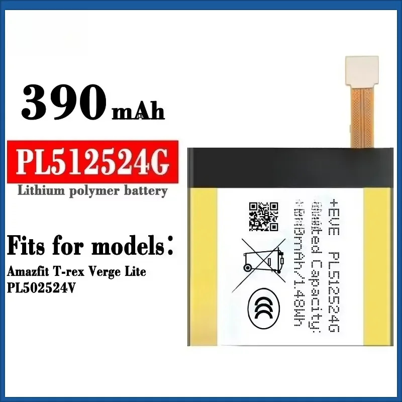 390mAh PL512524G PL502524V Battery for Huami Amazfit T-rex Pro Verge Lite A1918 A1801 GTR A1808 Watch Batteries