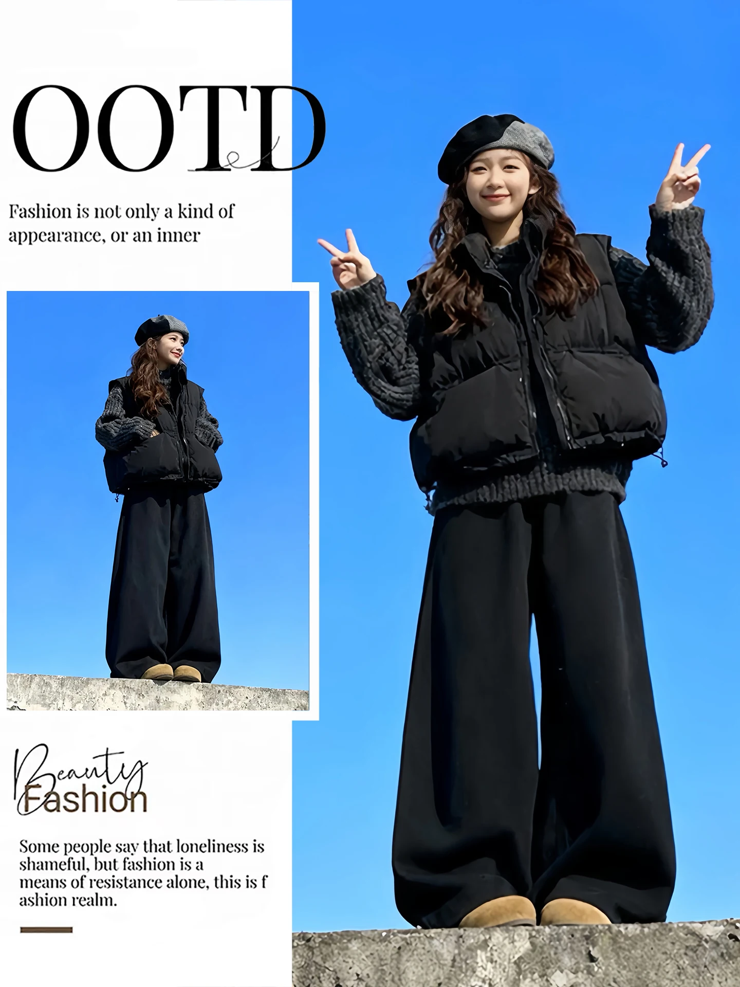 

Unique Winter Faion Set Small Size Slim Fit Cotton Vest Jaet Knitted Sweater Casual Pants Tee Piece Set High Waist Trou...