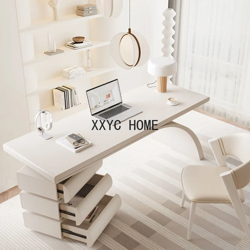 White Solid Wood Desk Dressing Gaming Writing French Shaped Minimalist Computer Office Desk Bedroom   Office Furniture