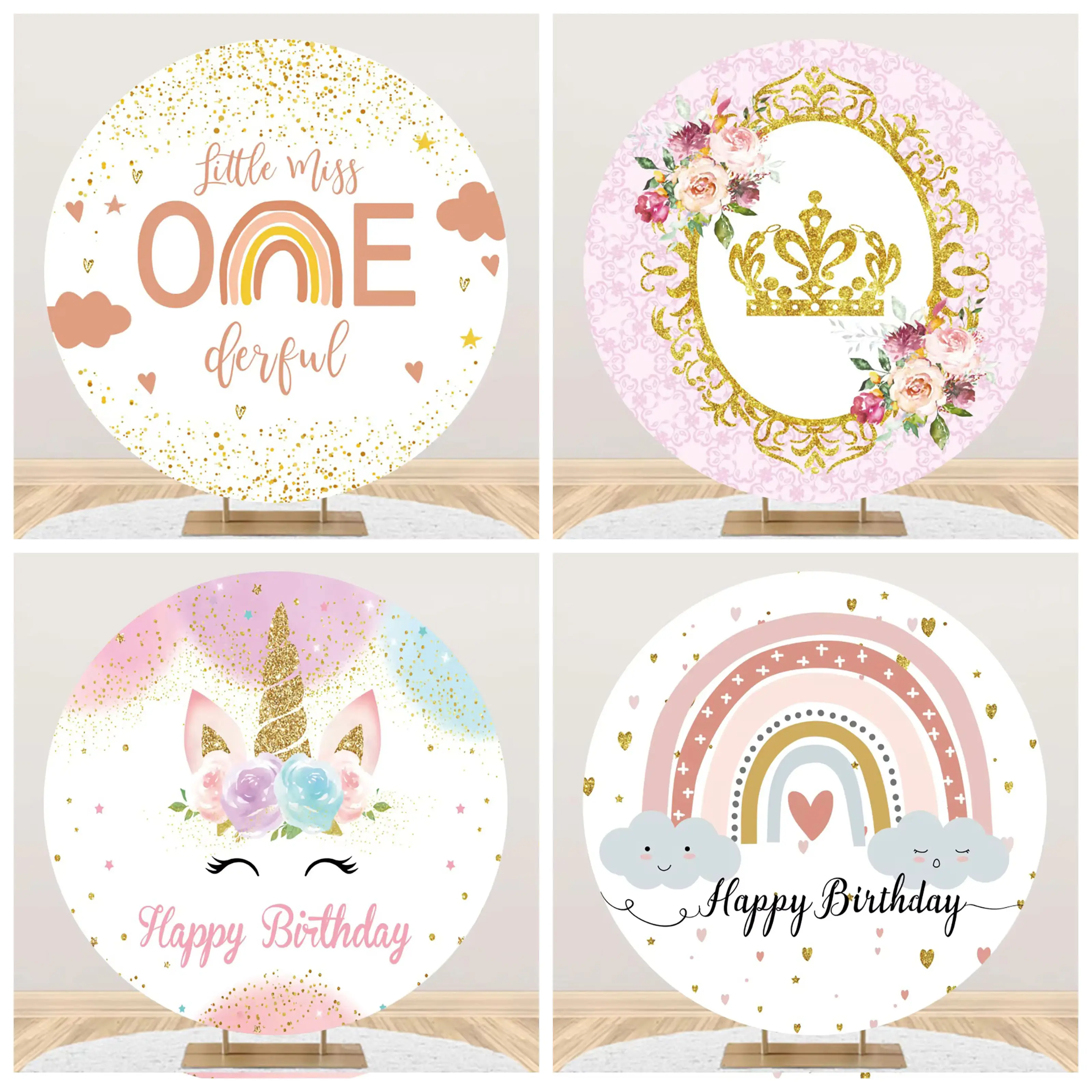 

Блестящий Единорог и Радуга, круглый фон для фотосъемки, сказочный замок, детский день рождения, вечеринка для девочек, портретный домашний декор, фотофон