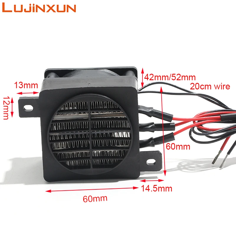 LUJINXUN 60x60mm Constant Temperature PTC Ceramic Heating Element with Fan Low Voltage 12V24V Air Electric Heater for Incubation