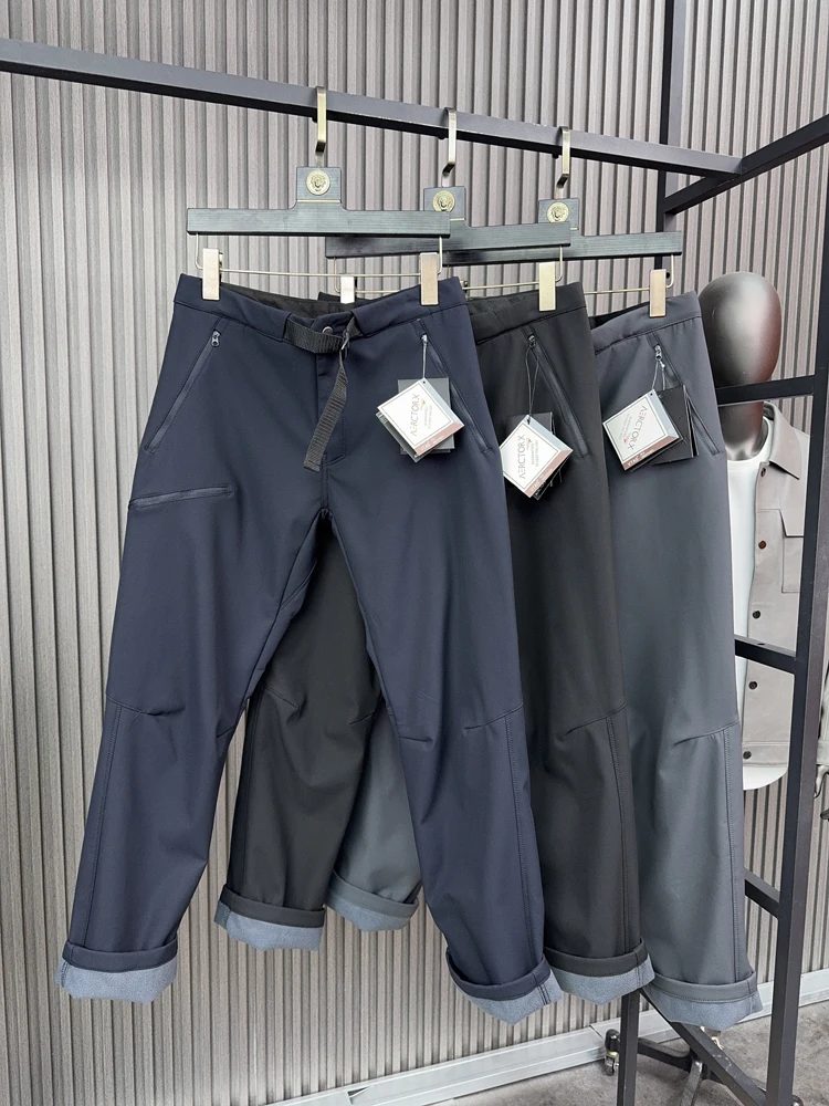 الرجال Fce اصطف Thiened لينة ell عارضة السراويل الخريف الشتاء الدافئة مستقيم الساق عمال Faion الحضرية Sle اللون