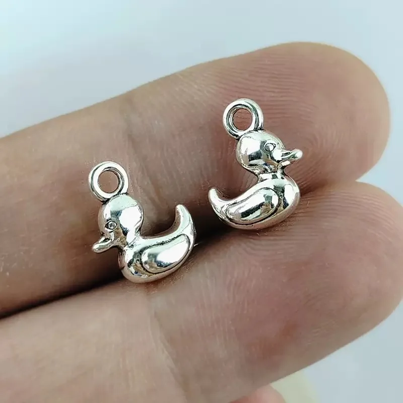 130 Stück antike Enten-Anhänger aus Silberlegierung, 15 x 10 mm, DIY-Schmuckherstellung, B15073 – Detail 2