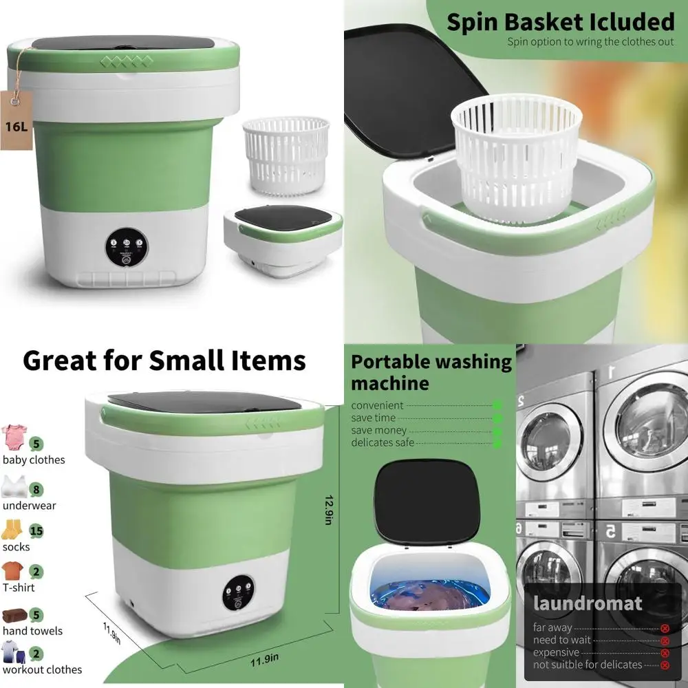 

Компактная портативная стиральная машина с отжимной корзиной, идеально подходит для небольших загрузок, складная конструкция для дома, путешествий и кемпинга.