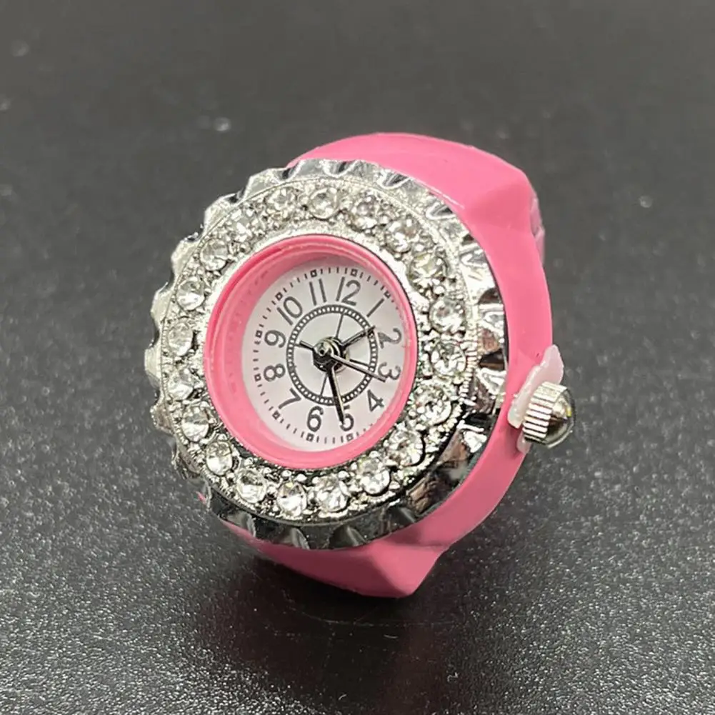 Chic Stretchy Comfortable to Wear Dazzling Rhinestone Round Watch Ring Fine Workmanship Quartz Watch Ring Party Supplies