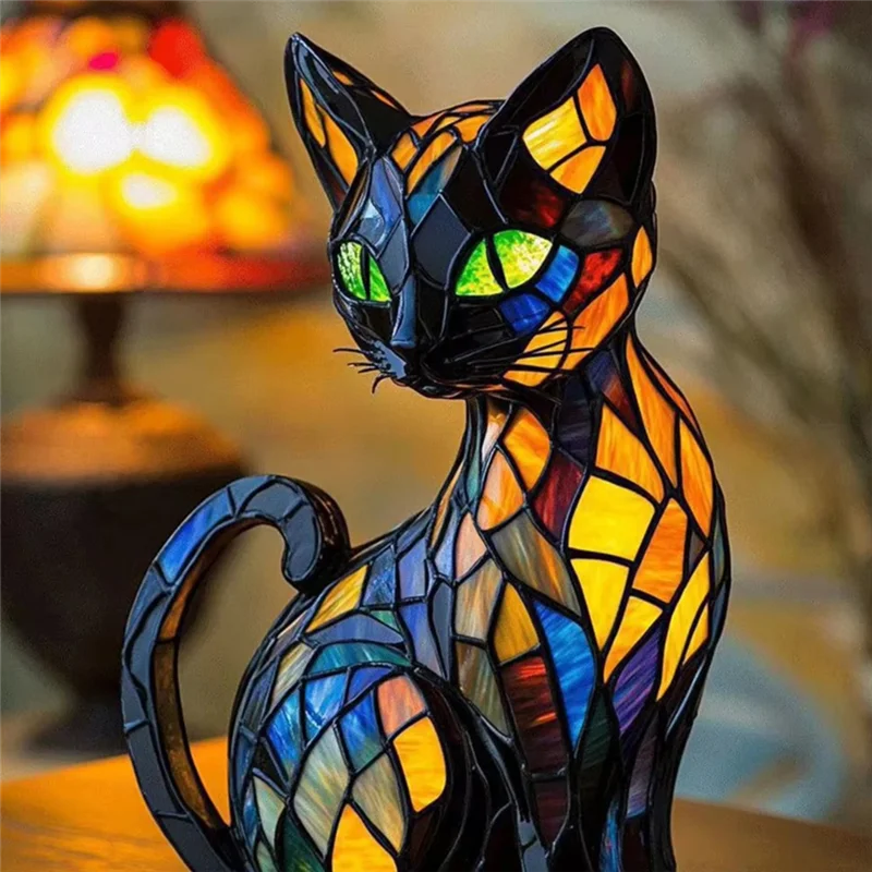 

ABPR-CAT Настольный ночник из витражной смолы для ночных стоек, лампа с теплой свечением, лампа для кошек, витраж из смолы