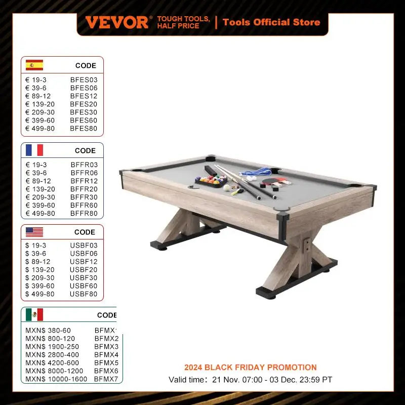 VEVOR 7ft 3-in-1 Billiards Table Combo Set Multi Game Table with Dining Pool and Tennis Table Includes Full Set of Accessories