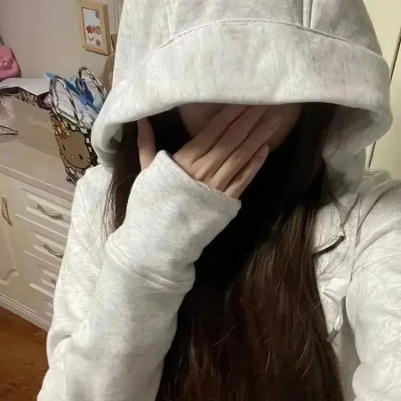 Frauen Koreanischen Stil Streetwear Zip Up Kapuzen Sweatshirt Lässige mode einfarbig wolle pullover jacke beliebte kleidung Harajuku