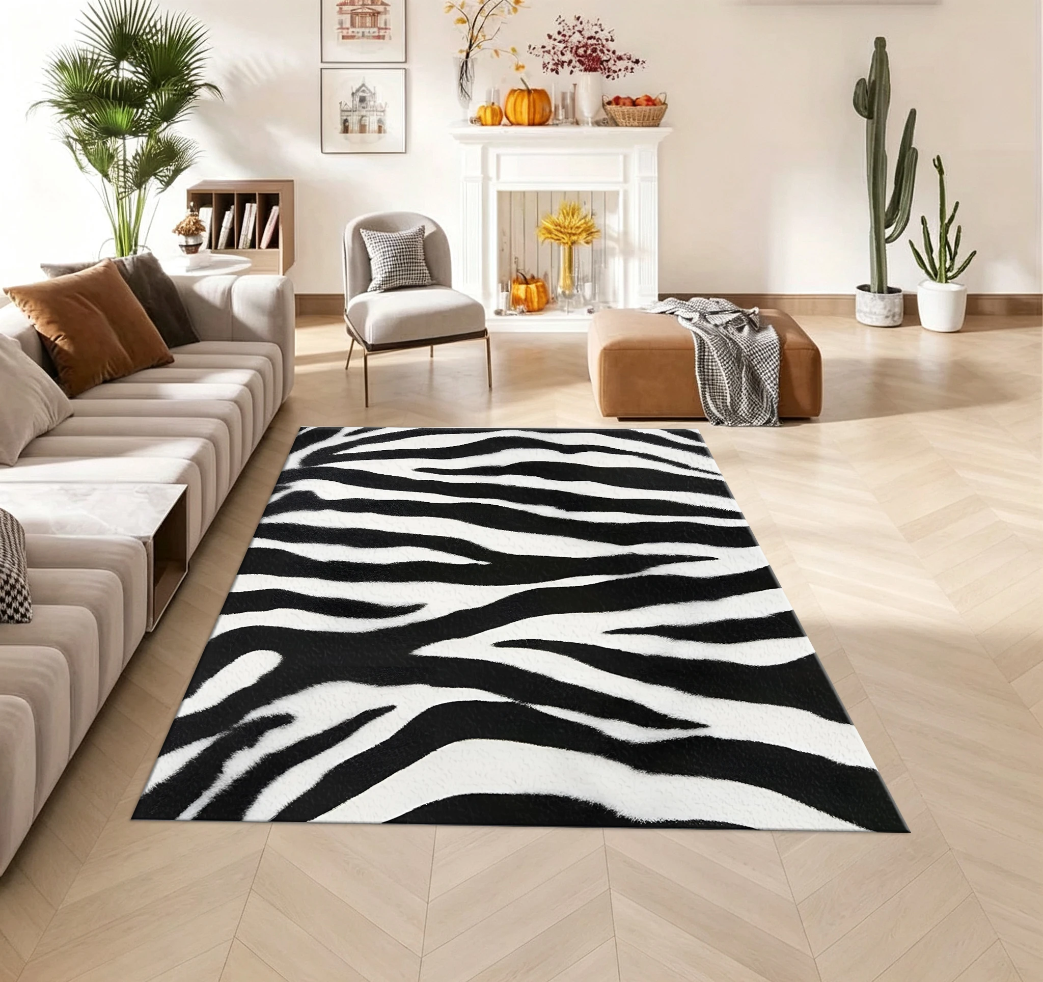 Classic Black and White Zebra Stripe Print Carpet Animal Skin Rug Home Carpet