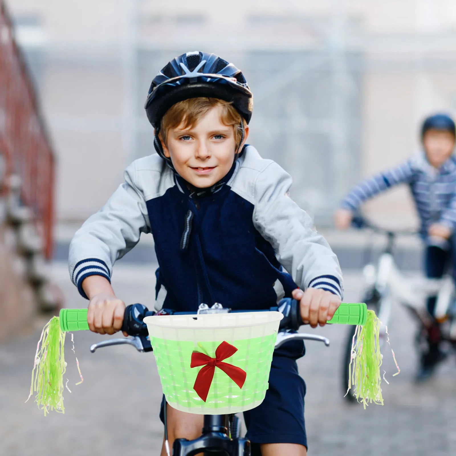 

1Set Bicycle Basket Kids Set Colorful Handle Streamers for Girls Boys Tricycle Front Basket Decorative Bike Riding Accessories