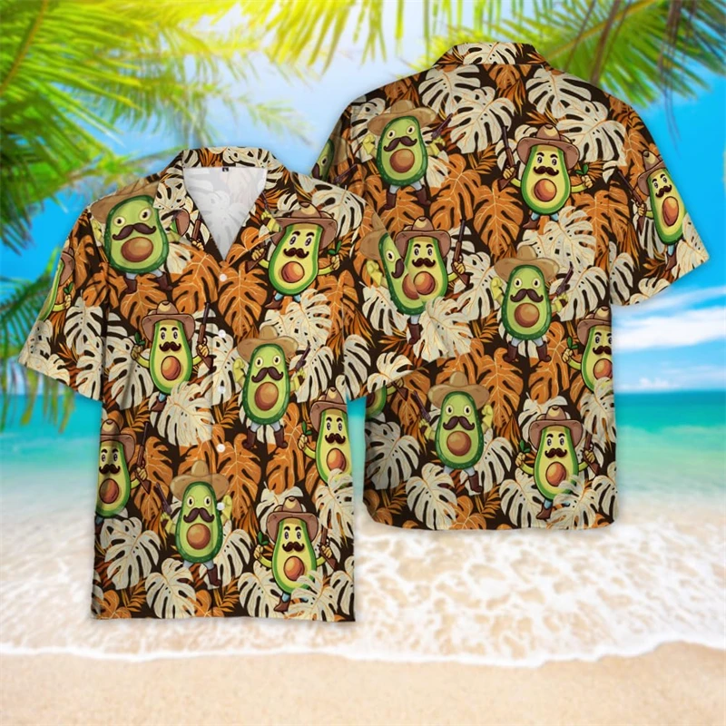 Avocado Tropical Fruit 3D Printed Beach Shirts Hip Hop Design Short Sleeve Shirts For Men Clothe Fruits Animal Lapel Blouse Tops