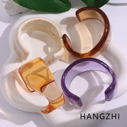 HANGZHI Vintage Colourful Irregular Curved Bangle Purple Blue Transparent Resin Bracelet Summer Jewelry for Women Girls 2023 New