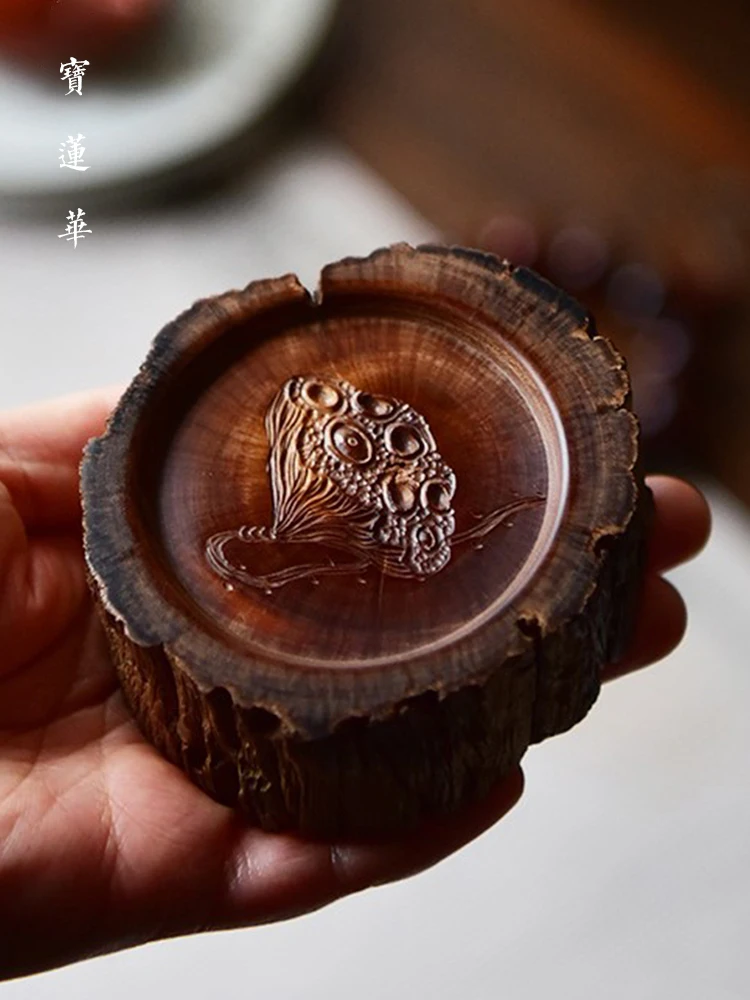 

Hand Carved Lotus Seed Wooden Cover l Old Teapot Lid Mat Cup Coaster Tea Play Scenic Spot Chinese Culture Sle