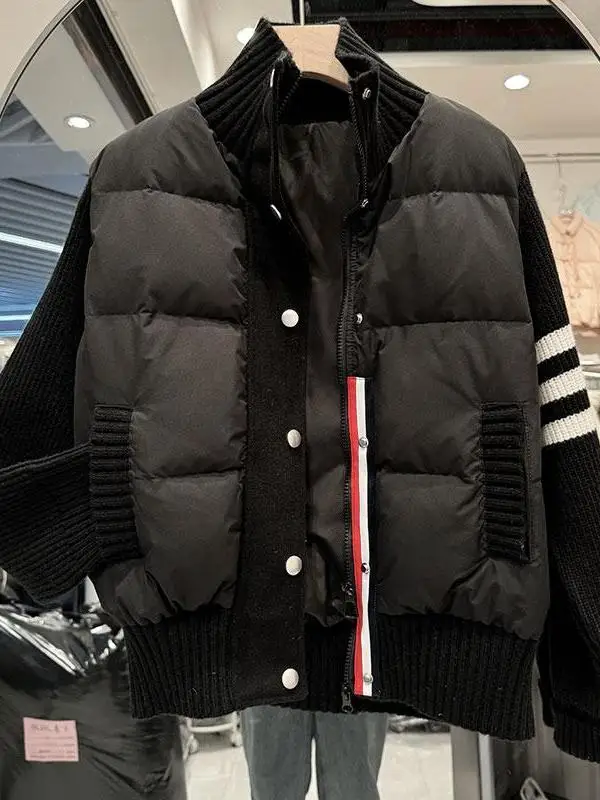 Faionable ort gebreide opstaande kraag tee bars dames dons Jaet 2025, herfst winter nieuwe Sle witte Du veren jas