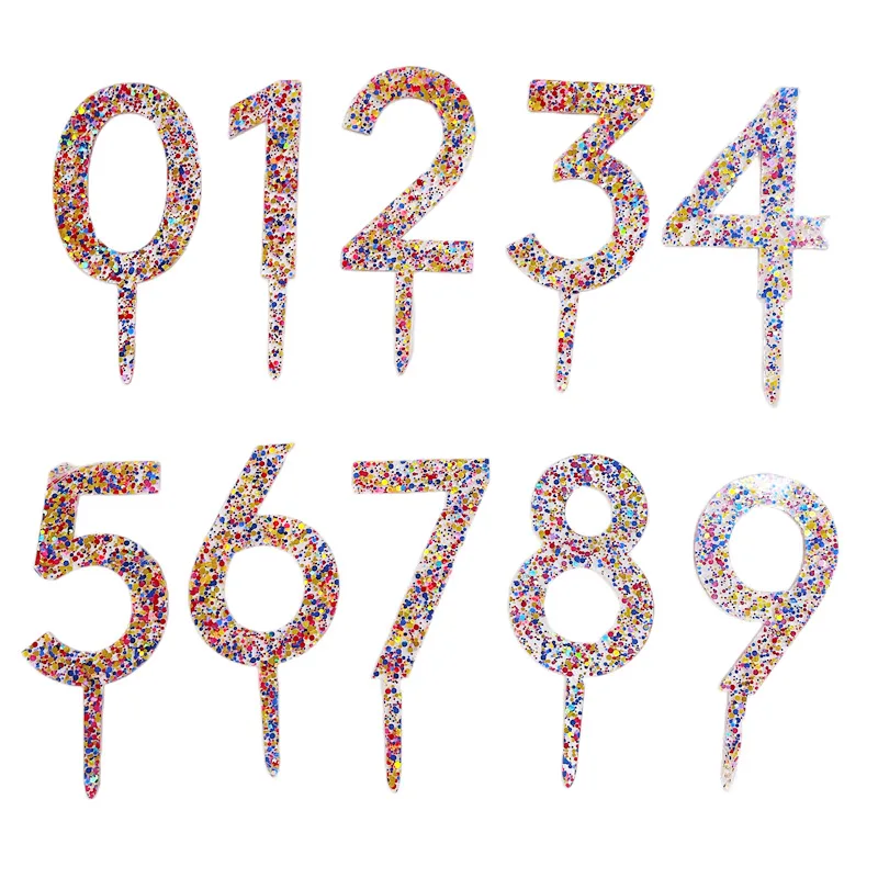 New Acrylic Number Cake Topper Decorations Colored Glitter Digital 0-9 for Kids Happy Birthday Party Baby Shower Cake Decoration