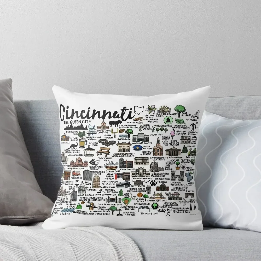 Cincinnati Ohio Map Throw Pillow Cusions Cover Decorative Sofa Cushion pillow