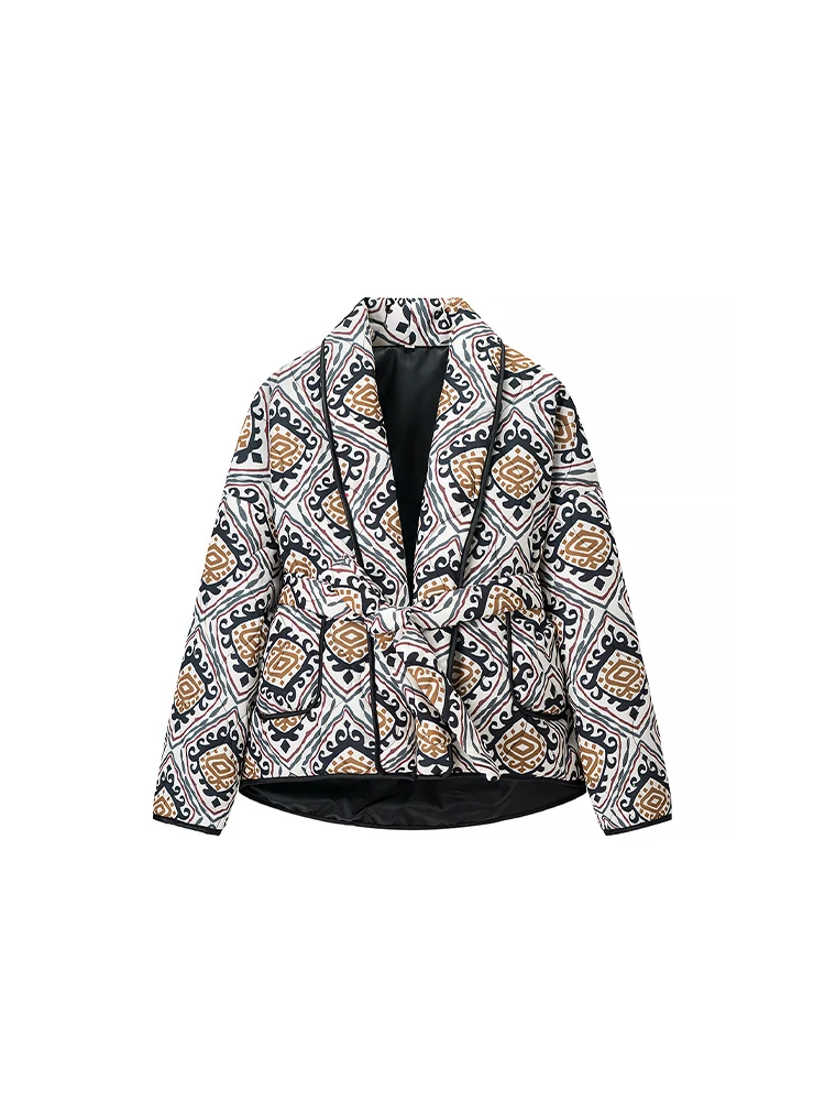 

European and American style autumn women's fashion trend loose casual print with belt cotton coat jacket jacket top