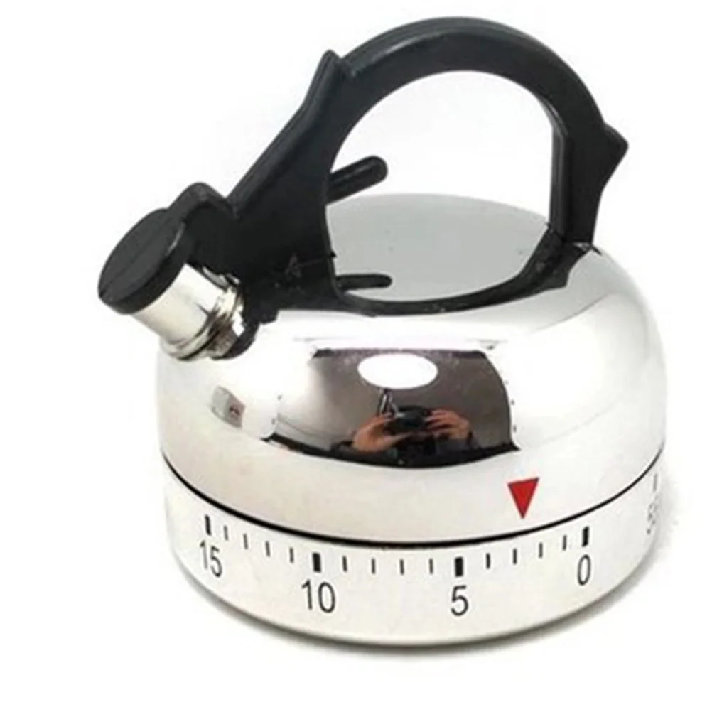 

Kettle Design Mechanical Kitchen Timer Silver Household Cooking Time Manager Baking Reminder Kitchen Timer for Home Students