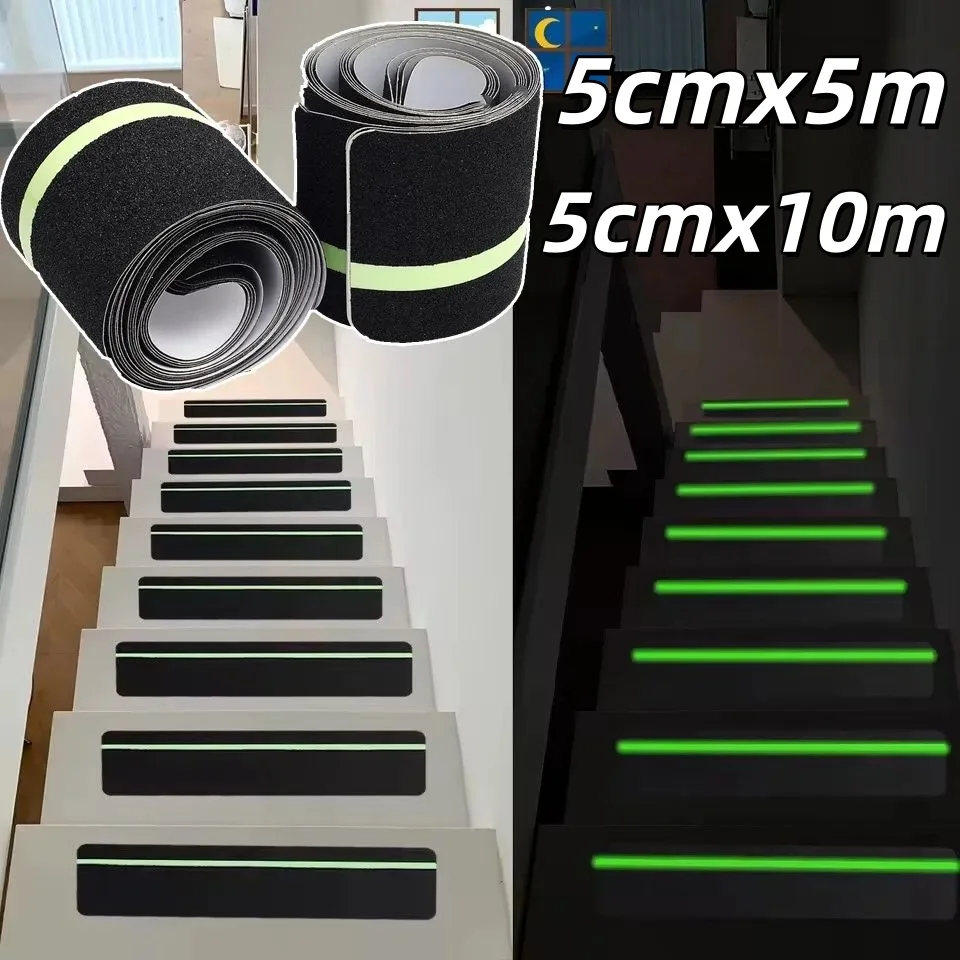 5/10M Non-slip Traction Tape with Glow in The Dark Reduce Risk of Slipping for Indoor Outdoor Stair Tread Step Waterproof Safety