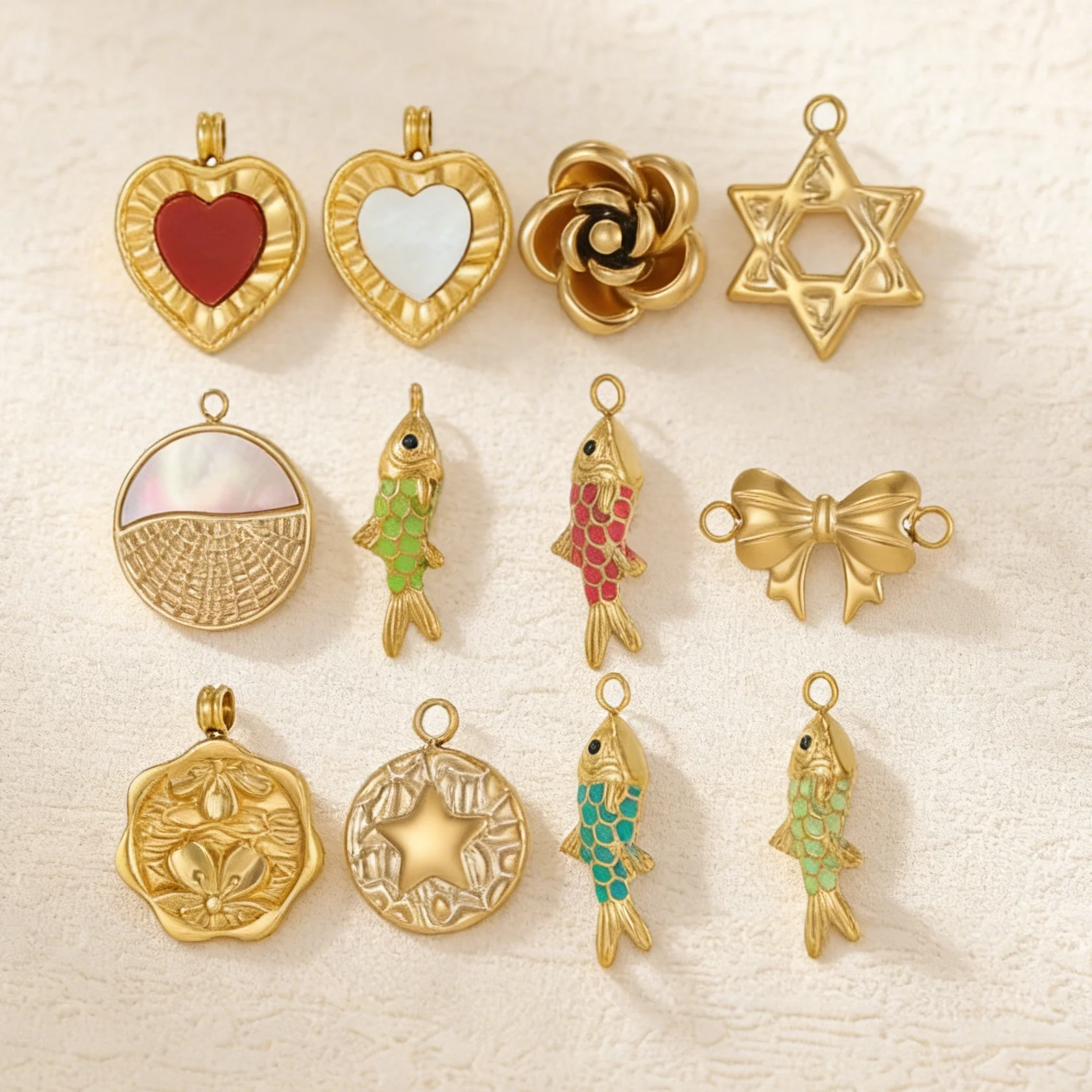 CARLIDANA Wasserdicht Bunte Diy Herz Emaille Fisch Runde Knoten Charms Edelstahl Emaille Schmuck Anhänger für Die Herstellung Von Halskette