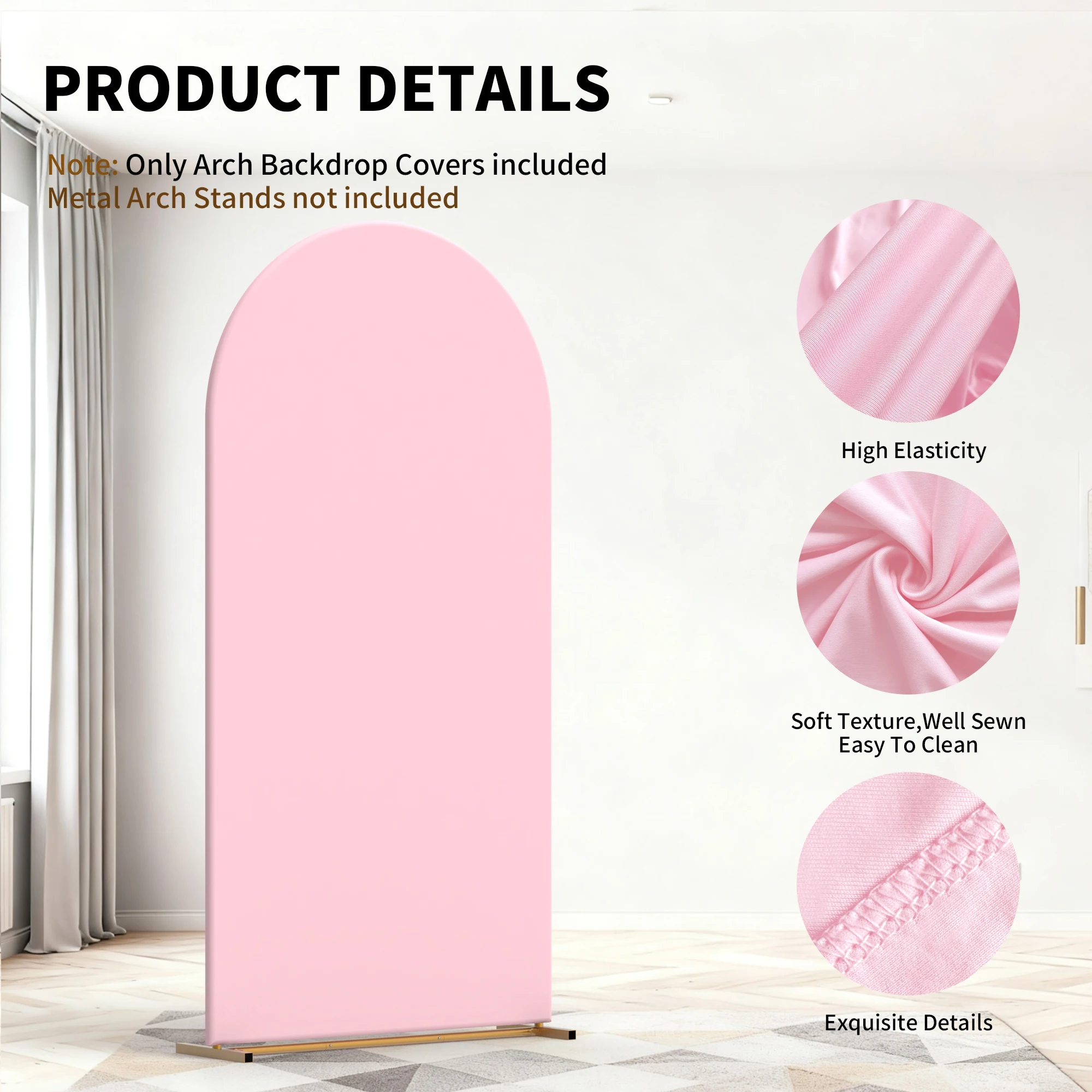 1 Piece, Wedding Arch Stand Cover, Pink Polyester Fitted Background Cover, Round Top Frame Panel, Elastic Fabric Suitable for Balloon Parties, Important Banquets