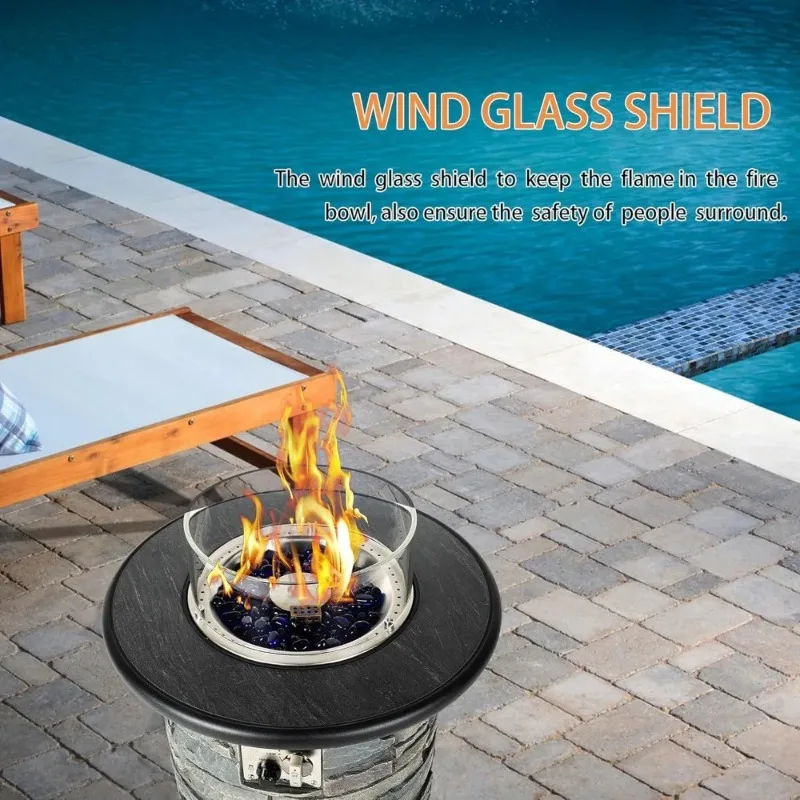 Outdoor Propane Fire Pit Table, Round Porcelain Tile Top 22 Fire Bowl Column W/ 40,000 BTU Firepit Table Auto-Ignition 400D Cove