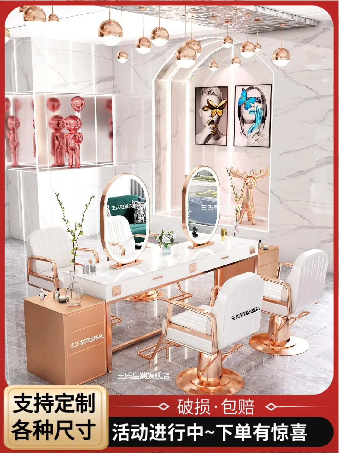 

Hair perm and dyeing mirror table hair salon special marble Internet celebrity barber shop mirror table double-sided hair salon