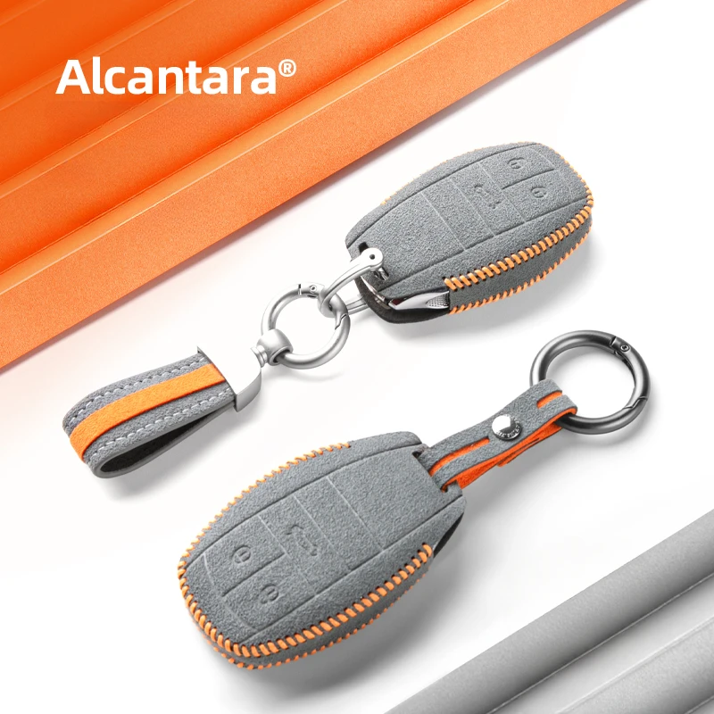 Alcantara Car Key Fob Cover For Bentley Bentayga Continental Flying Spur Mulsanne Key Case Key Chains Ring Car Accessories