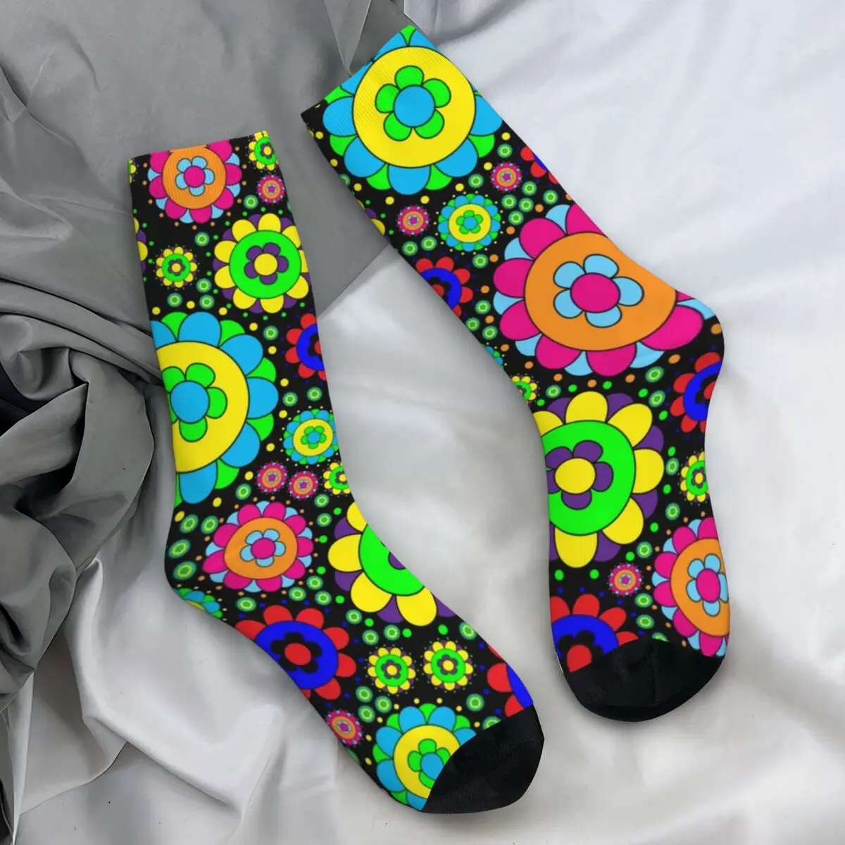 Vintage 60S 70S Hippie Socks Winter Flower Power Stockings Gothic Couple Medium Soft Socks Graphic Running Anti Bacterial Socks