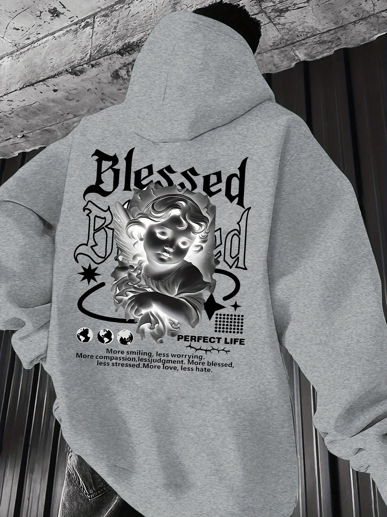 Herren Ästhetischer Engel-Hoodie Hip-Hop Sport Streetwear Gesegneter Vintage Cherub-Print Lässiger Loser Pullover Sweatshirt Oberteil – Detail 6