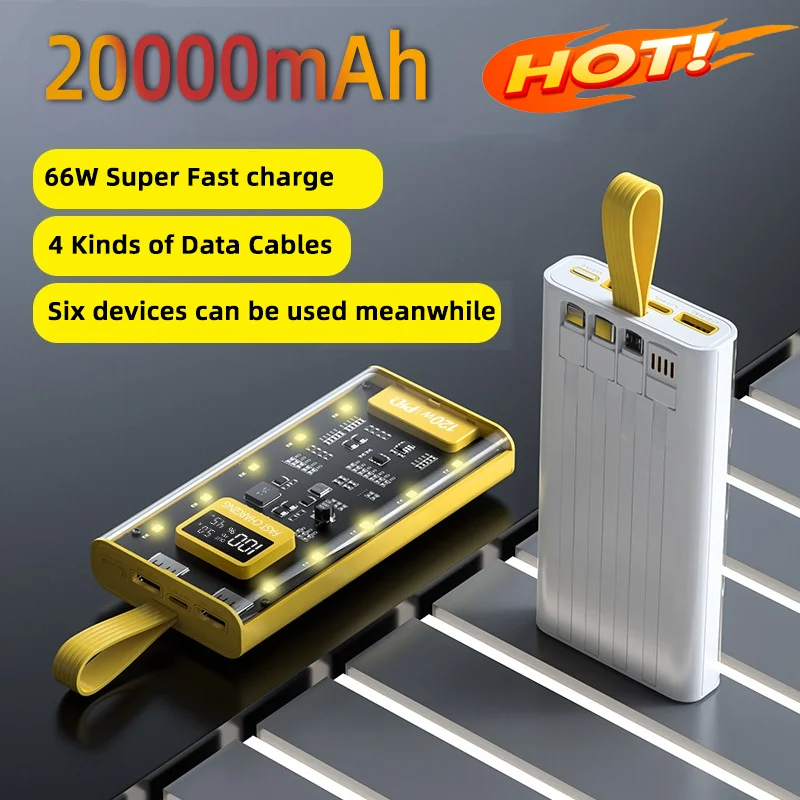 

20000mAh Bidirectional Super Fast Charging Power Bank 66W Transparent High capacity Digital Display For Iphone Xiaomi Samsung