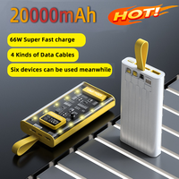 20000mAh Bidirectional Super Fast Charging Power Bank 66W Transparent High capacity Digital Display For Iphone Xiaomi Samsung