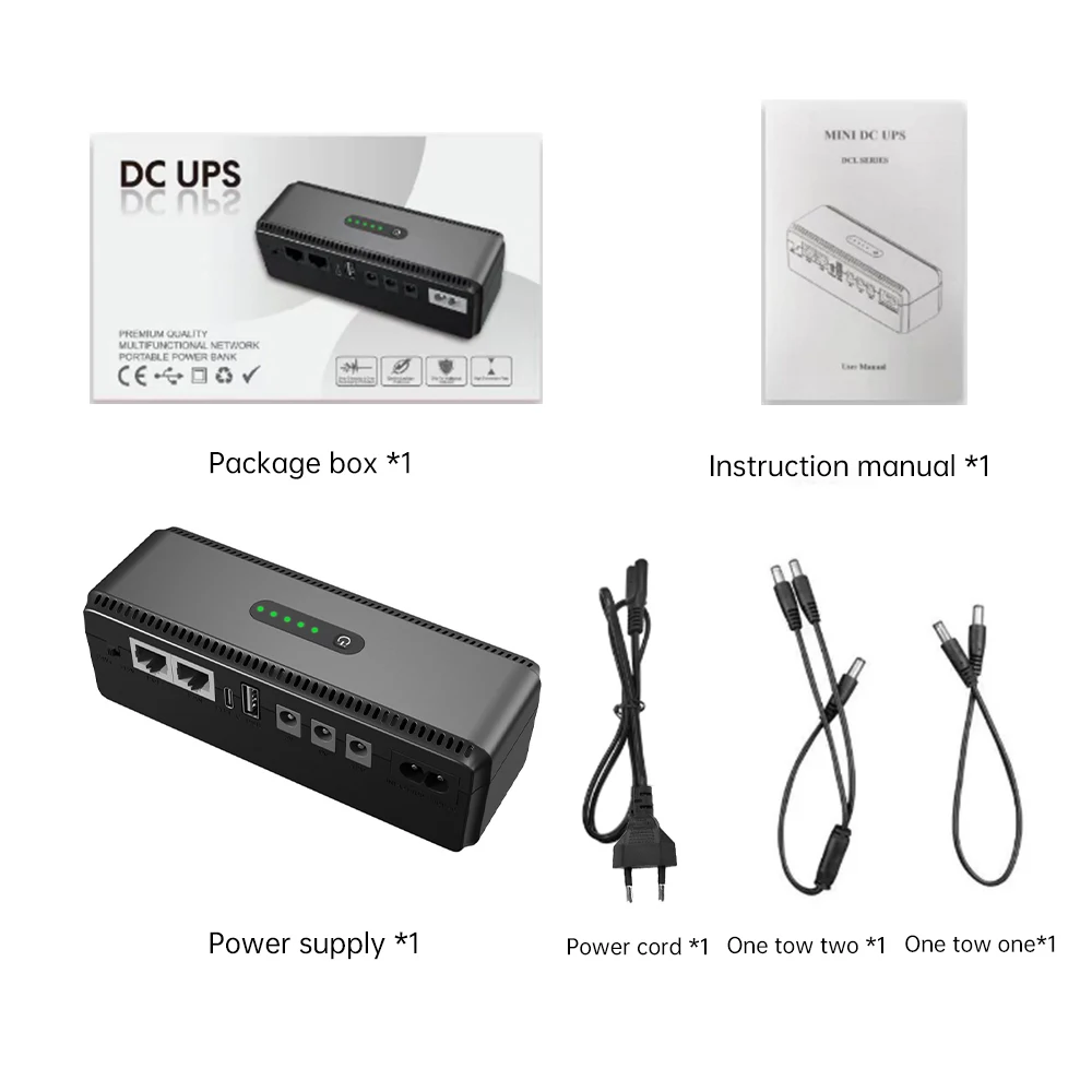 DC UPS Battery Backup 8800mAh 5V 9V 12V 2A 15V 24V 1A 2A Output Uninterruptible Power Supply 85‑265V UPS Battery Backup EU Plug