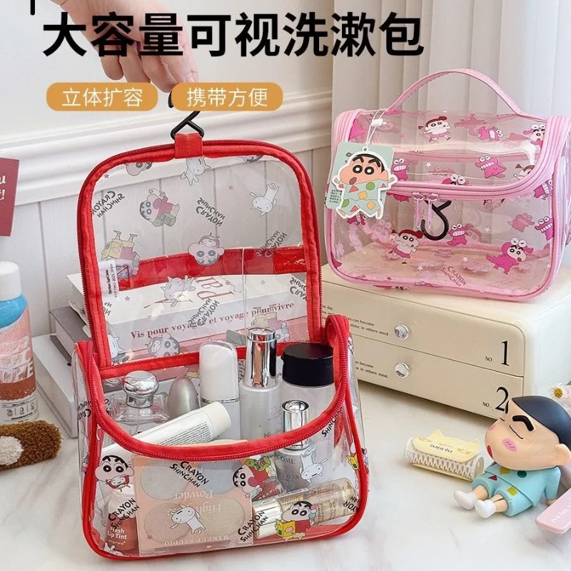 Cartoon Crayon Shin-chan Makeup Bag Large Capacity Waterproof, Handheld Transparent Portable Travel Hook Washing and Storage Bag
