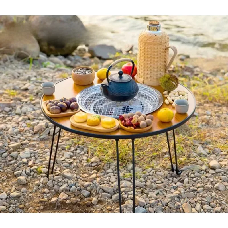 Outdoor Camping Table Folding Barbecue Stove Portable Camping BBQ Charcoal Grill with Storage Patio Tea Boiling Cooking Supplies