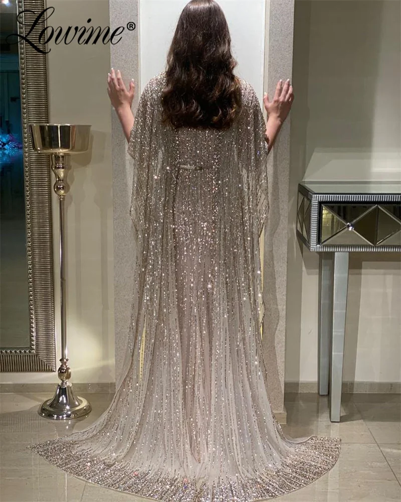 Heavy Beading Crystals Luxury Evening Dresses Dubai Design Cape Sleeve Plus Size Prom Gowns Women Wedding Party Dress Customized