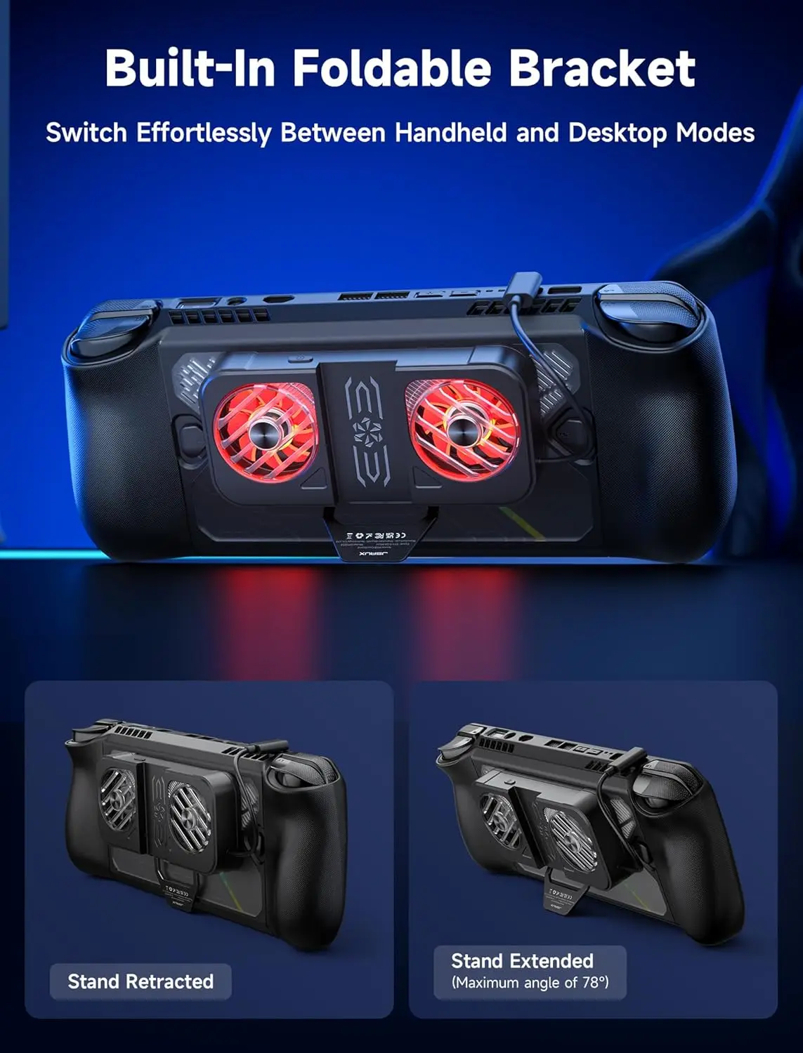 CoolStand RVB pour ROG Ally X, double ventilateurs RVB silencieux pour la dispersion de chaleur, avec 65 °   Support extensible, refroidisseur de jeu alimenté par USB-C