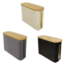 Sanitary Paper Storage Basket with Bamboo Lid with Handle Tissue Roll Storage Basket Toilet Paper Holder Bathroom Organizer