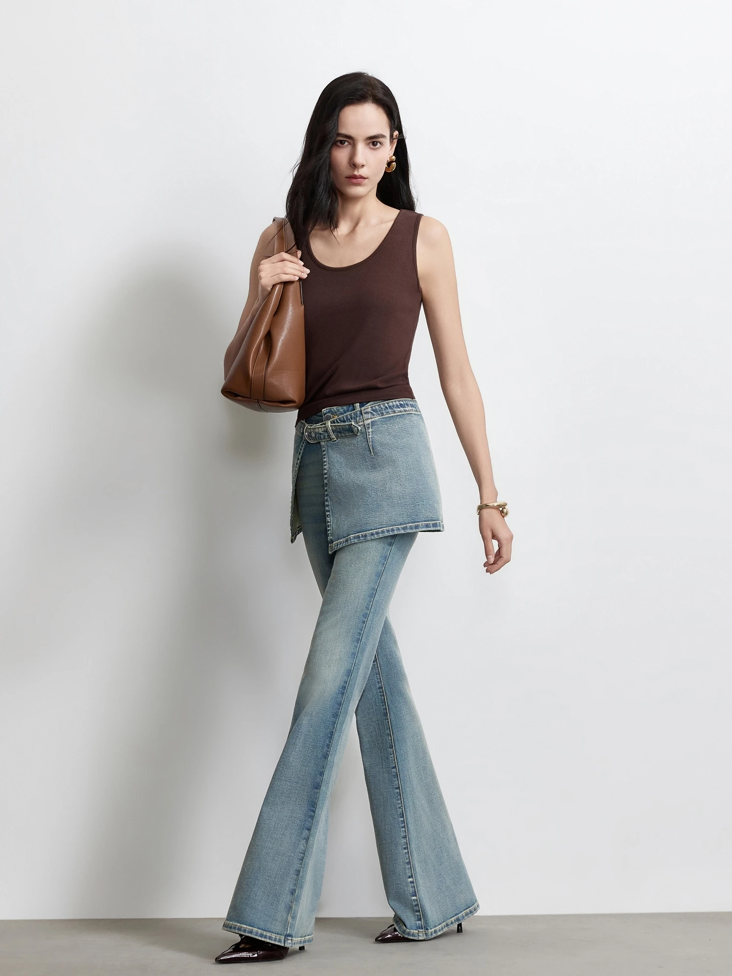 Retro Washed Bell Bottom High Waist Denim Jeans Women's Layered Wear Vintage Flared Pants Casual Travel Commute