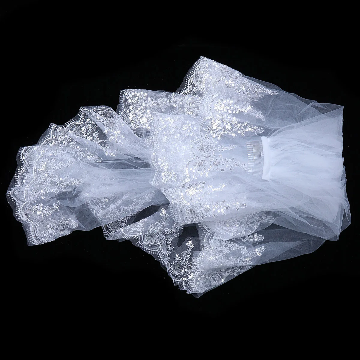 

1Pcs Bridal Comb Veil with Shimmering Lace Double Tier Design Wedding Hair Accessory for Brides White