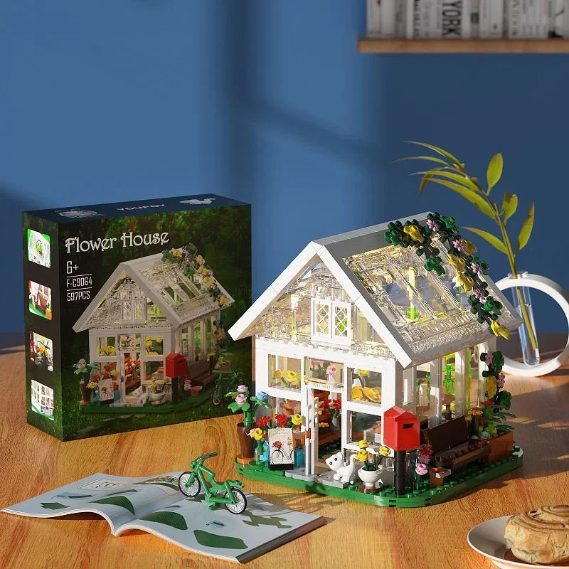 BZB Flower House Building Block Set Leisure Light Openable House Idea Hut Architecture Brick Toy For Kids Birthday Gift