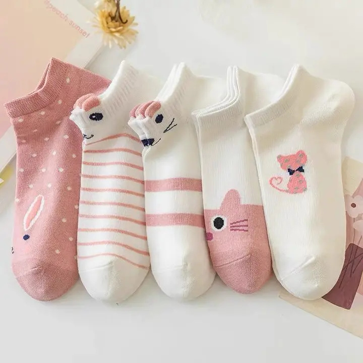 Cute High Quality Socks Pink Cat Thin Spring Summer Seasons Short Tube Cute Boat Sockslow Top Ins Fashion Trendy Socks for Women