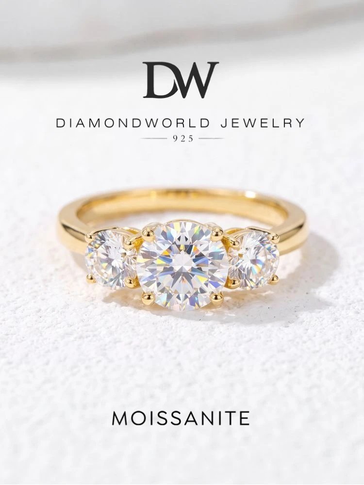 DWJ 1,6 ct echter Moissanit-Diamant, runder Ring für Damen, 925er Sterlingsilber, Jahrestag, hochwertiger, feiner Luxus-Edelschmuck