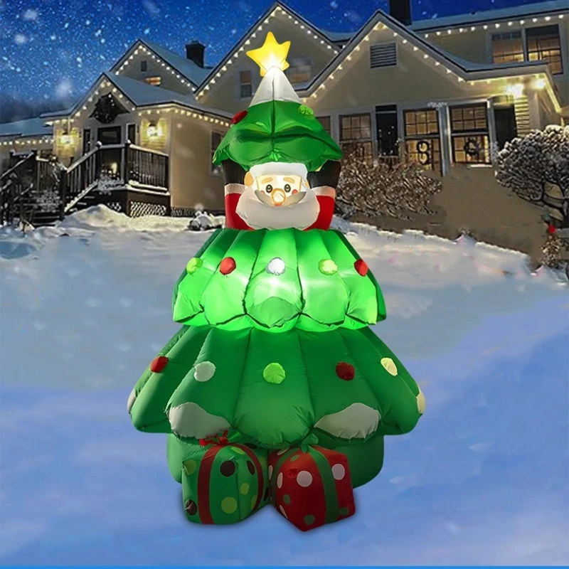 Christmas Inflatable Santa Claus Will Use Pneumatic Models To Lift and Lower Christmas Tree Gift Boxes LED Illuminated Ornaments