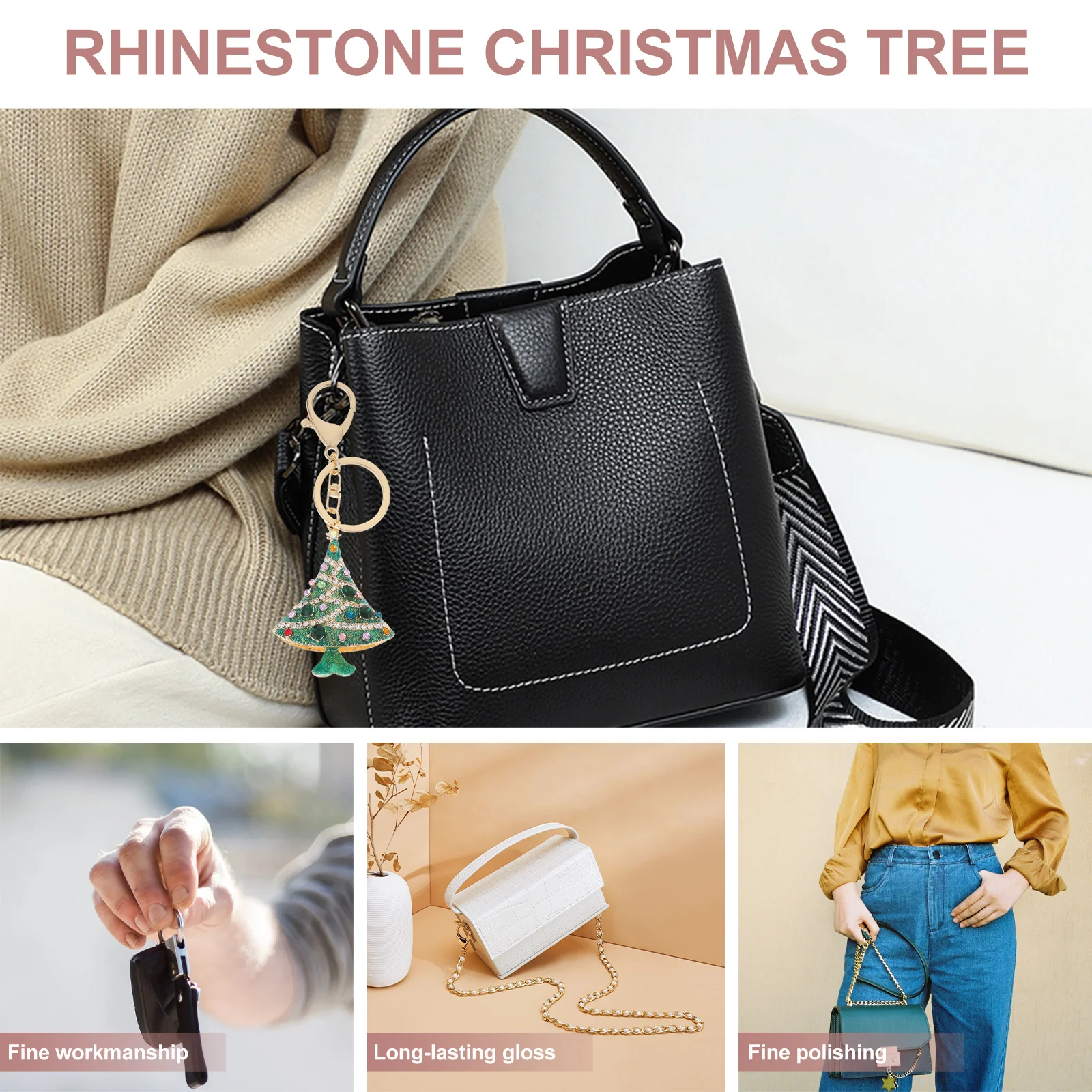 1 قطعة شجرة عيد الميلاد الماس مفتاح قلادة الزخرفية حلقة رئيسية عيد الميلاد معلقة حلية حقيبة قلادة الإبداعية حقيبة الديكور هدية #3